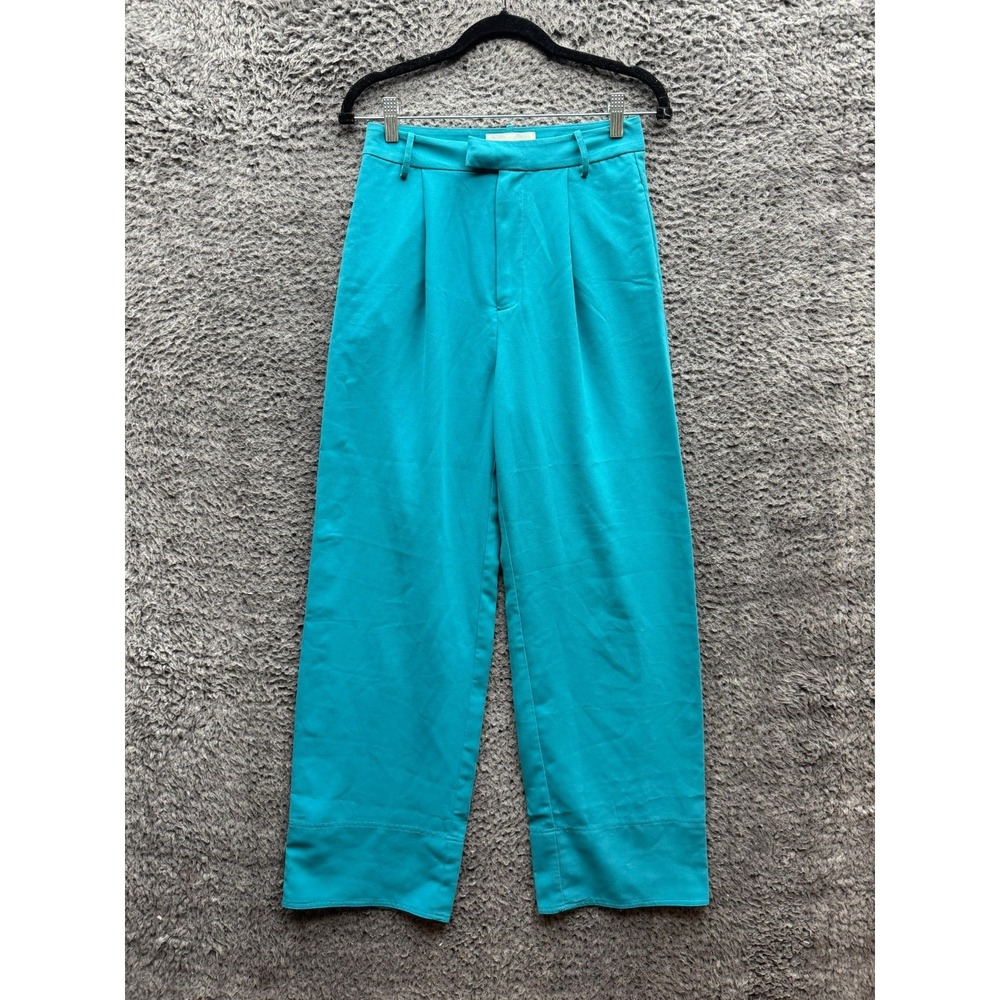 Hidemi High Rise Pleated Wide-Leg Trousers Turquoise Womens Size S